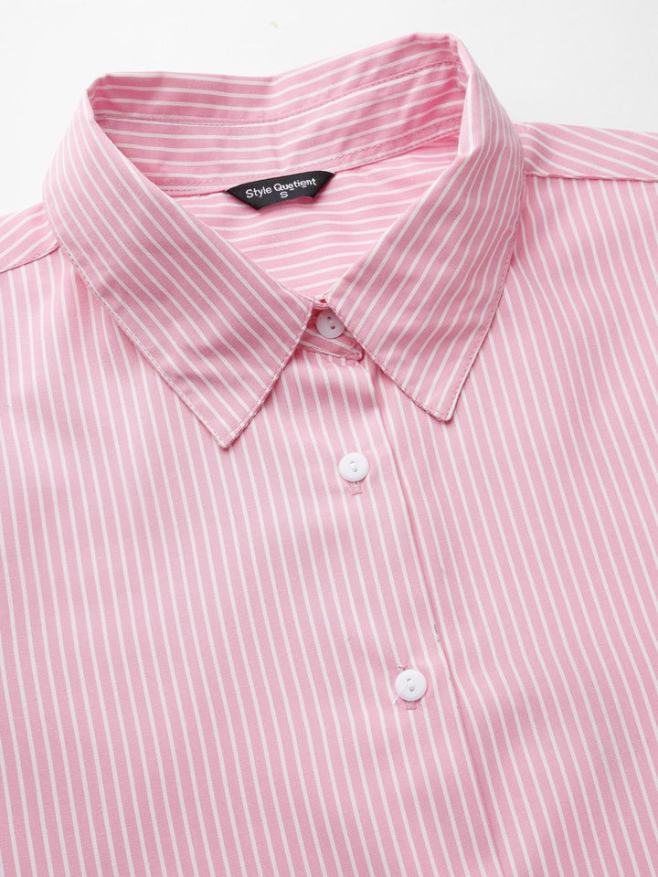 Style Quotient Pink Classic Striped Cotton Formal Shirt