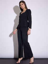 SASSAFRAS worklyf Sweetheart Neck Puff Sleeves Top With Bell Bottom Trousers