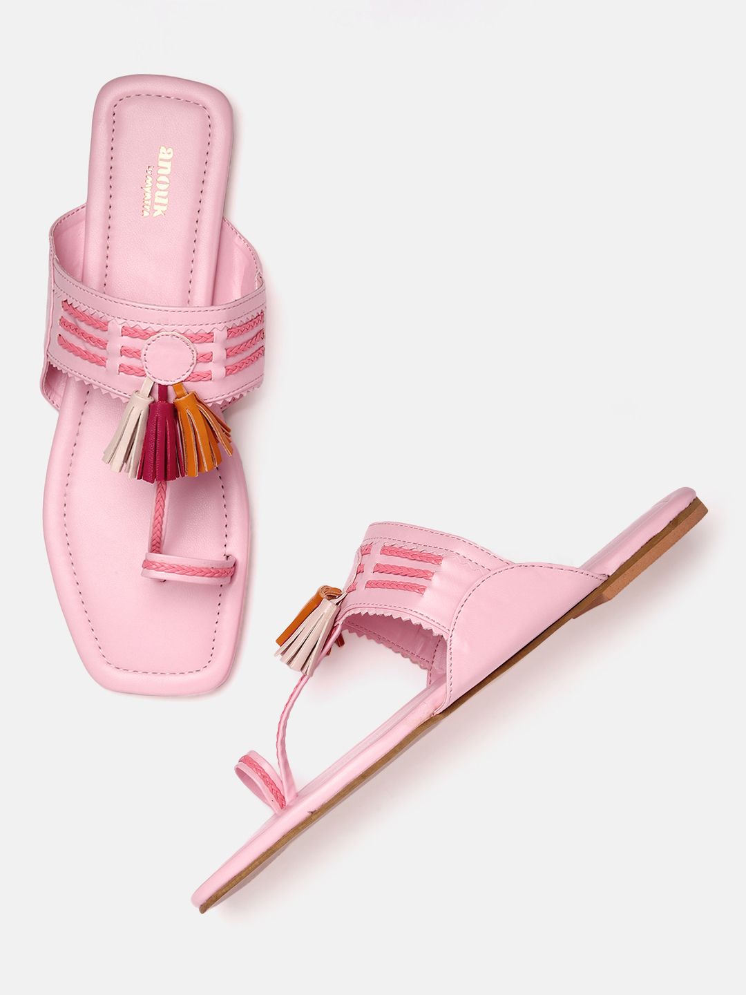 Anouk Women Braided Detail Handcrafted Ethnic One Toe Flats with Tassels