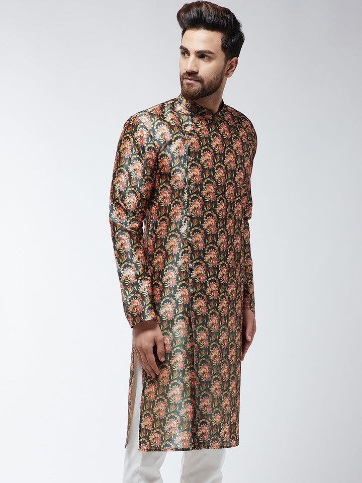 SOJANYA Lelaki Black & Red Printed Straight Kurta