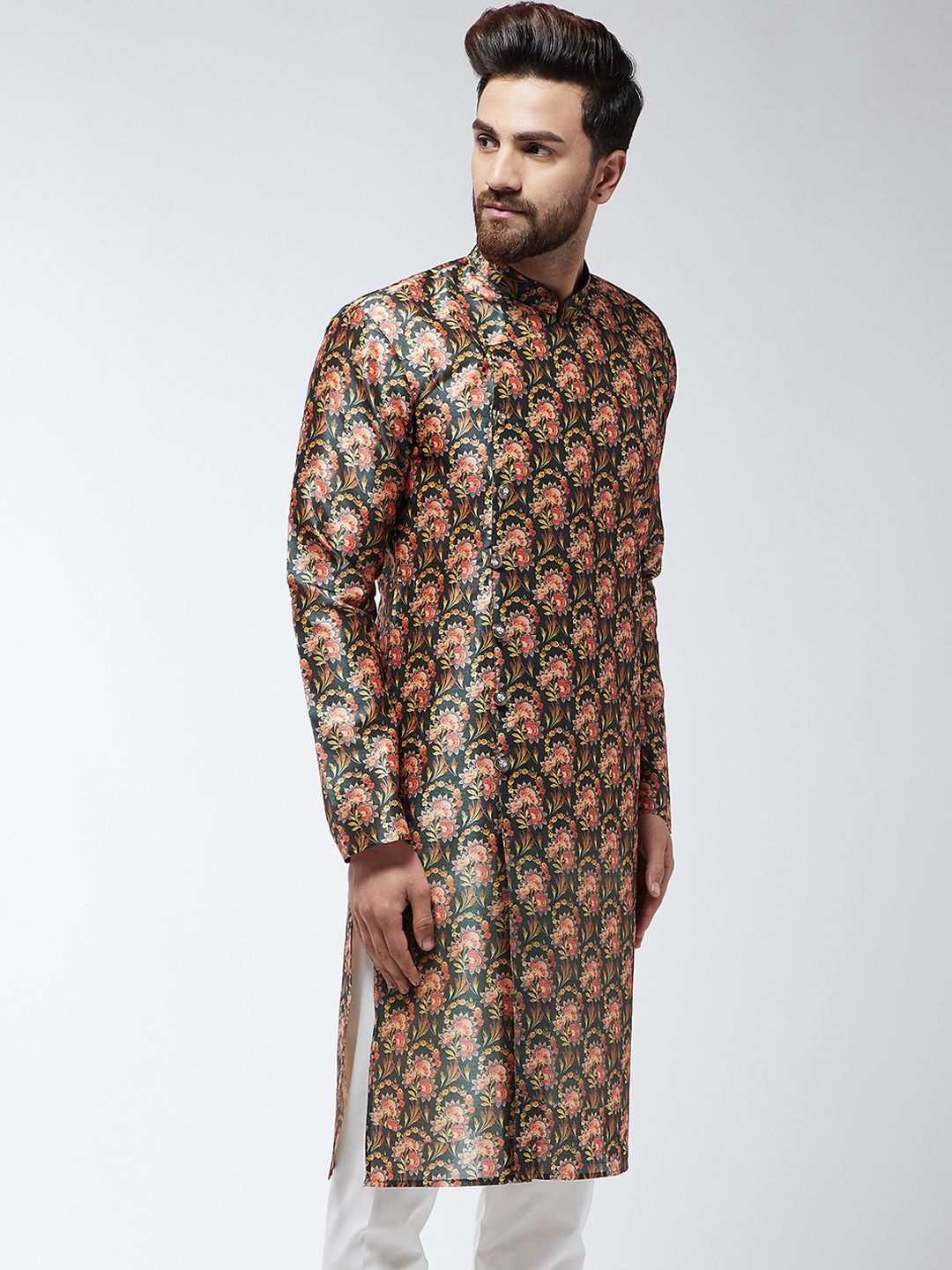 SOJANYA Lelaki Black & Red Printed Straight Kurta