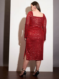 SASSAFRAS Curve Women Plus Size Embellished Bodycon Midi Dress