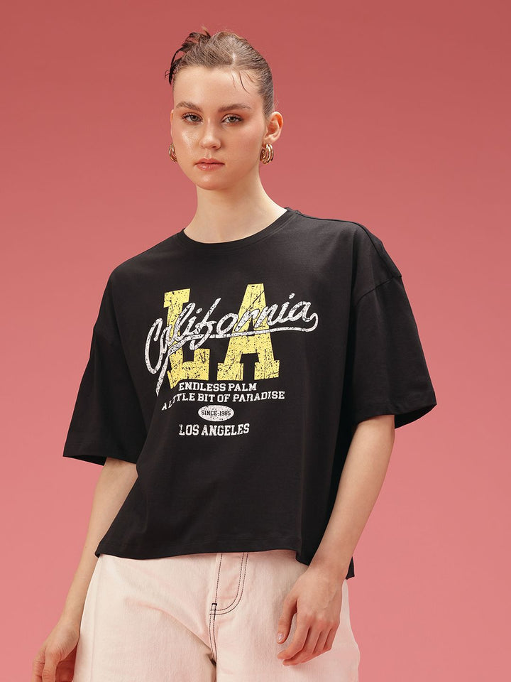 DressBerry Typography Printed Drop-Shoulder Sleeves Relaxed Fit Pure Cotton T-shirt