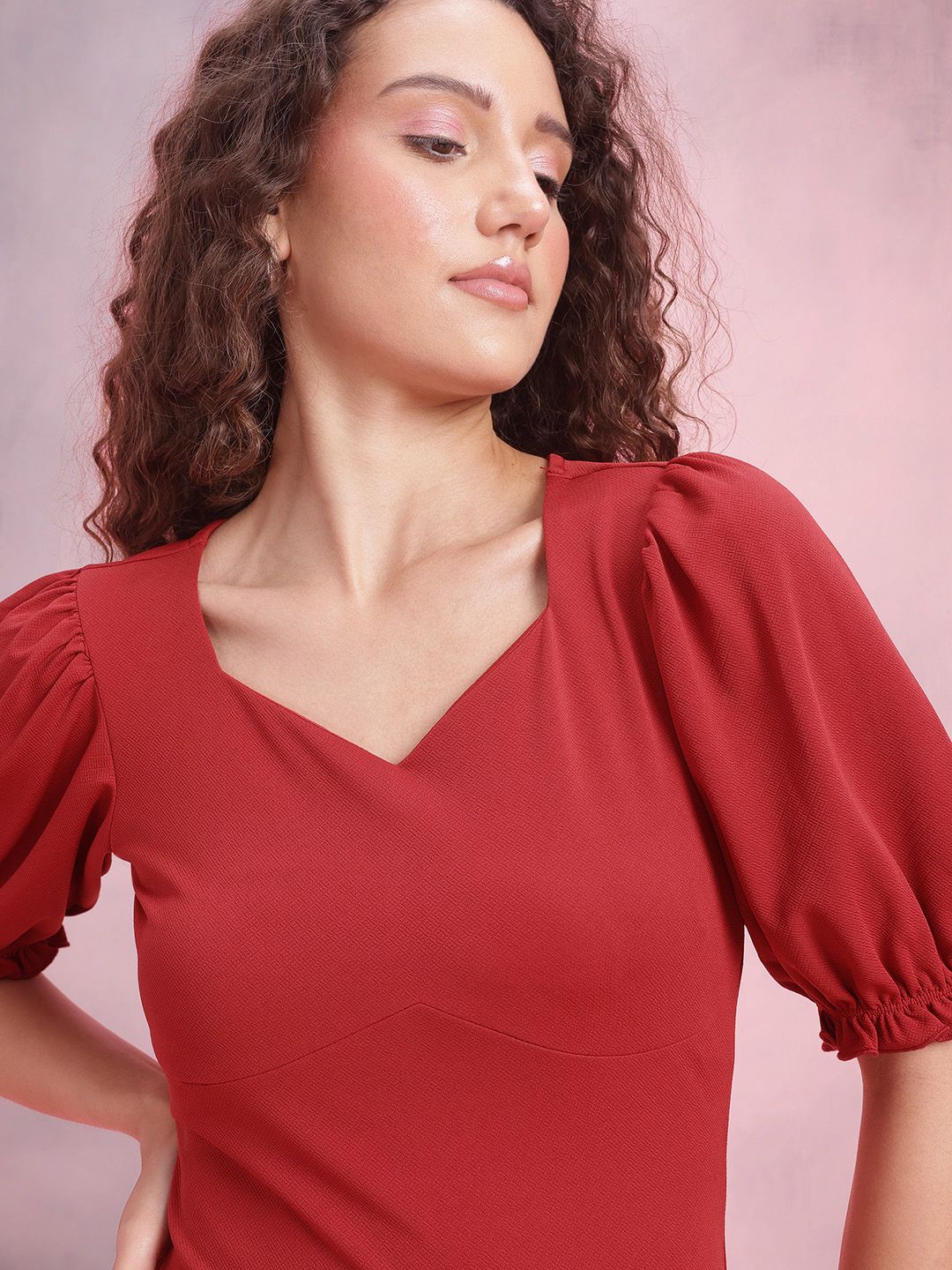 DressBerry Puff Sleeves Sheath Midi Dress