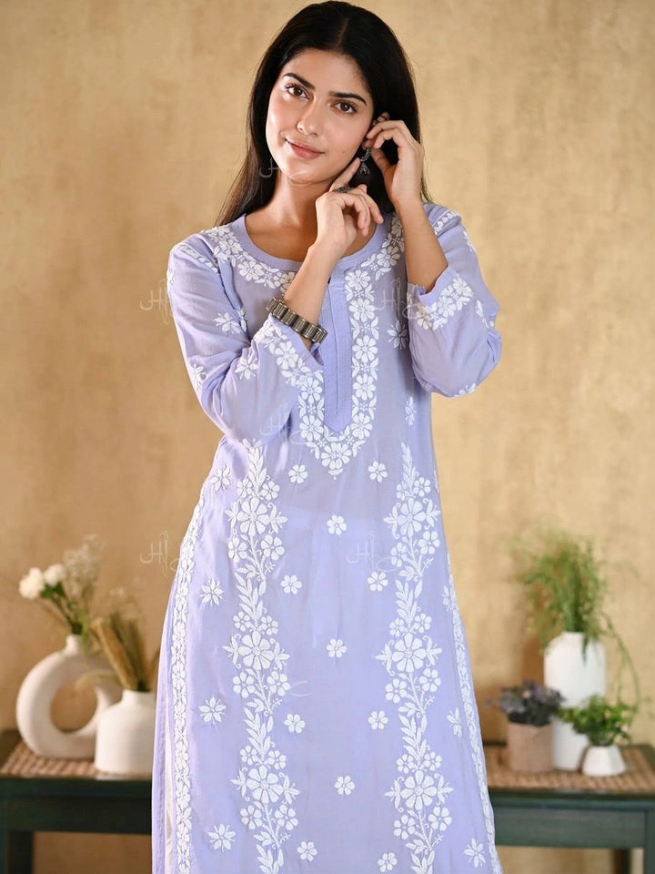Rumah Wanita Chikankari Kurta Sulam Bunga