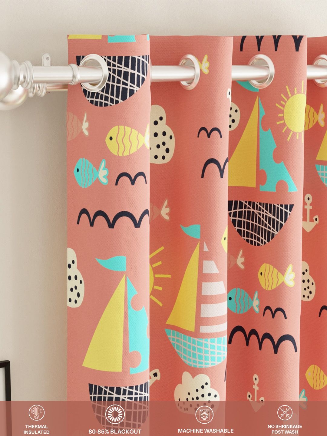 URBAN SPACE Peach & Yellow Printed Room Darkening Long Door Curtain