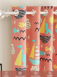 URBAN SPACE Peach & Yellow Printed Room Darkening Long Door Curtain