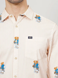 The Indian Garage Co Men White & Beige Striped Casual Shirt