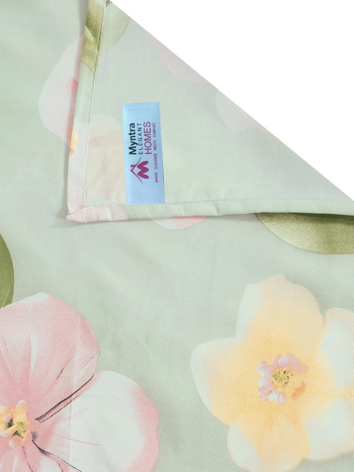 Myntra Elegant Homes Green Floral 400 TC Cadar Tempat Tidur Single dengan 1 Sarung Bantal