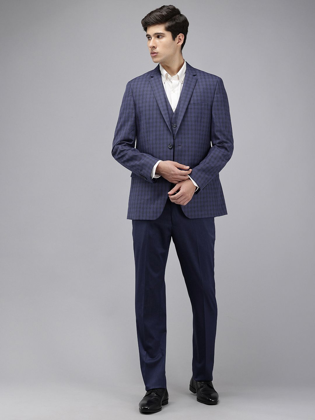 Park Avenue Super Slim Fit Checked 3 Piece Formal Suit