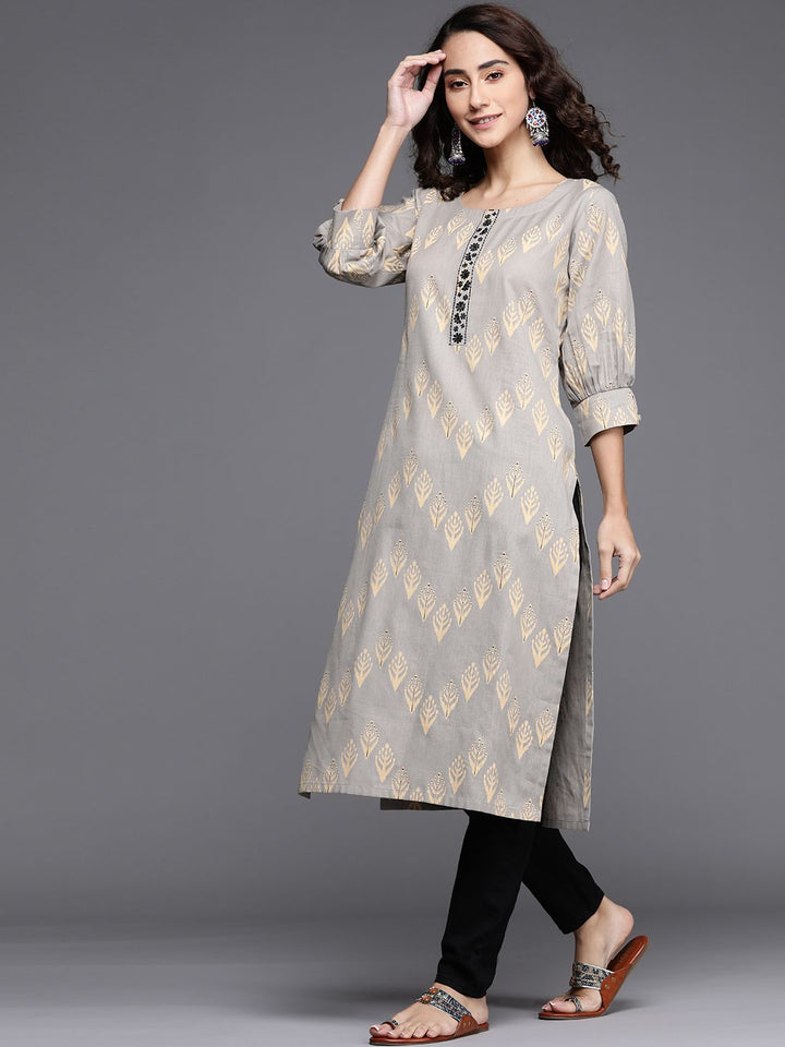 Libas Women Grey Floral Printed Kurta