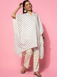 Libas Floral Printed V Neck Pure Cotton Kaftan Co-Ords