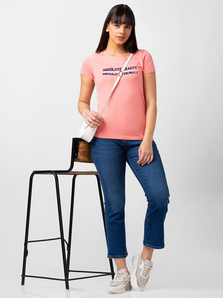 SPYKAR Women Typography Printed Cotton T-shirt
