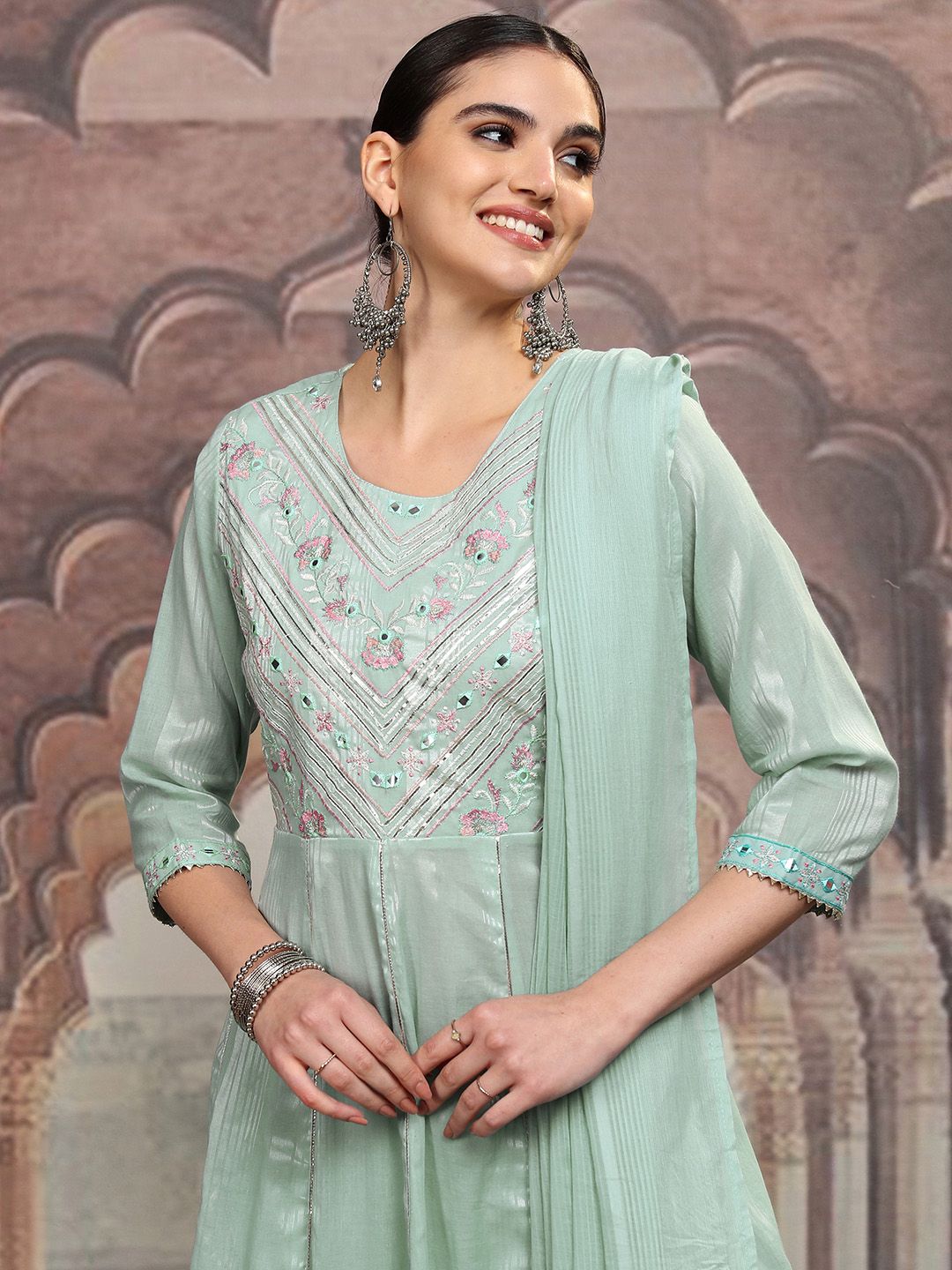 Vishudh Floral Embroidered Regular Pure Cotton Kurta with Trouser & Dupatta