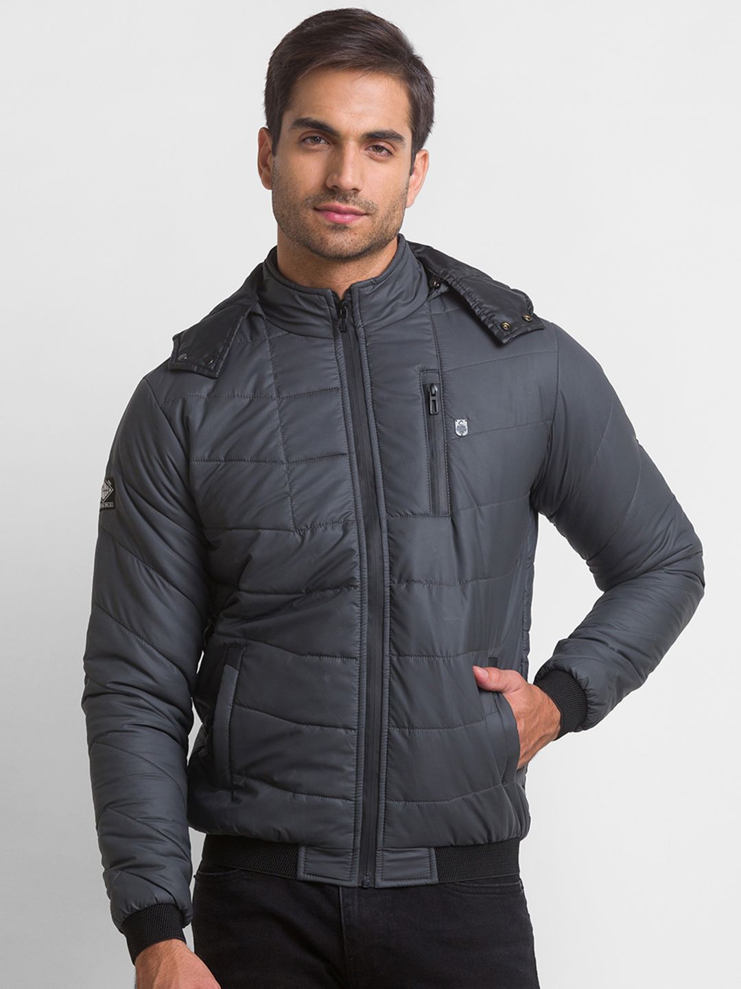 Being Human Men Grey Striped Longline Biker Jacket