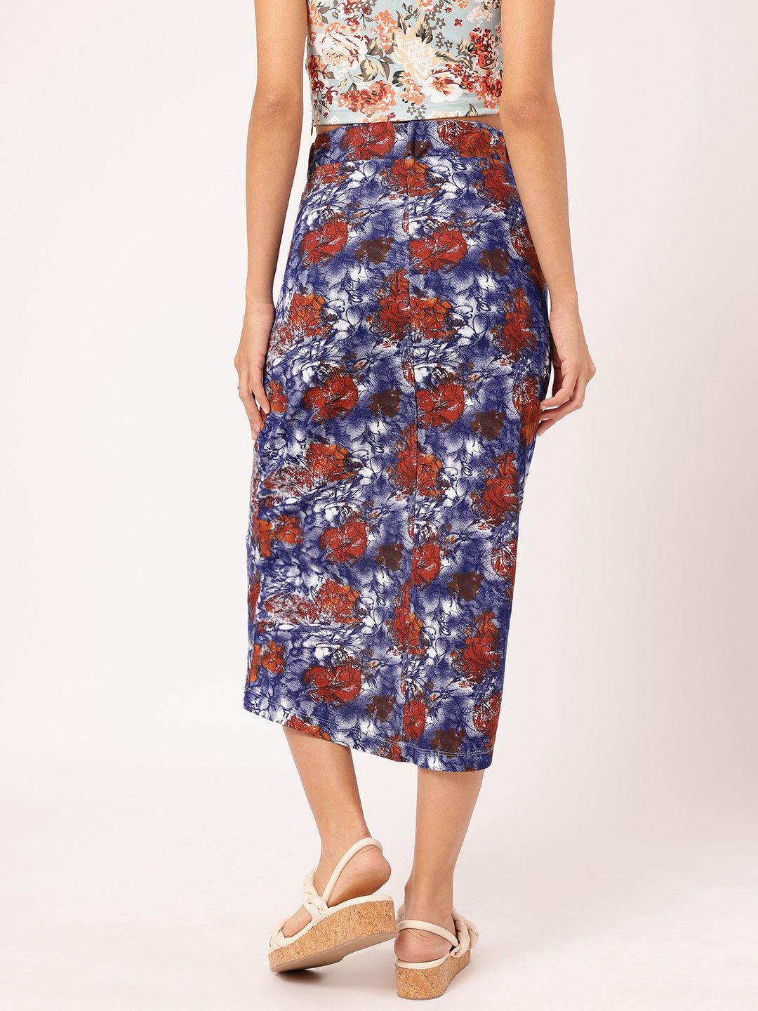 DressBerry Sugarplum Stylish Floral Printed Side-Slit Ruched Midi Skirt