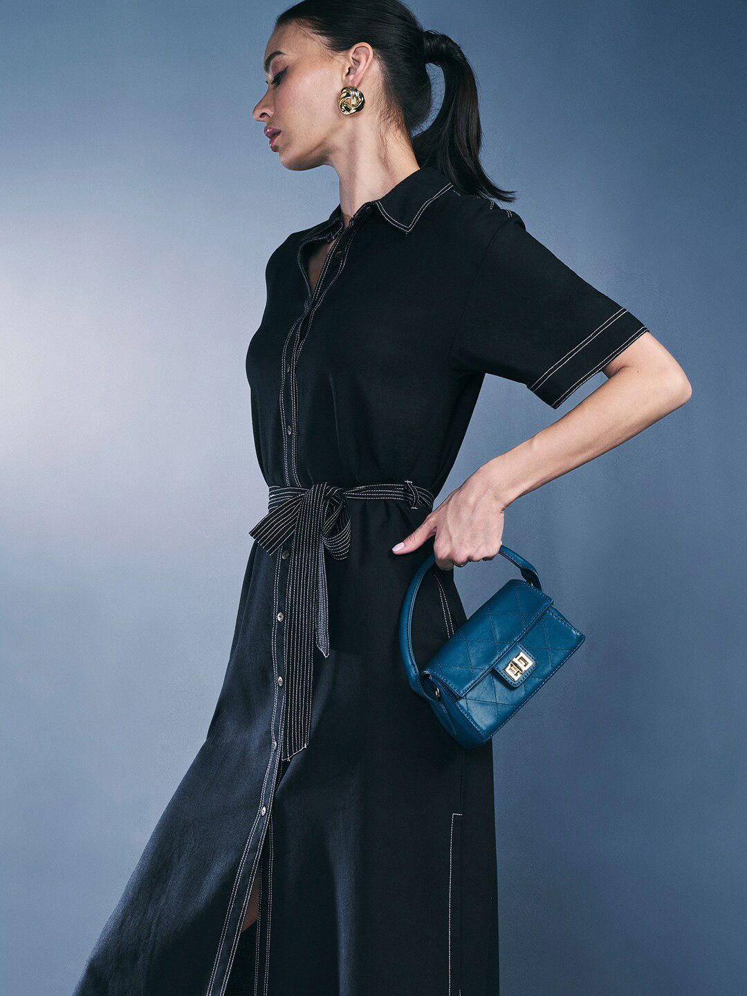 AND Shirt Collar Short Sleeves Shirt Dress