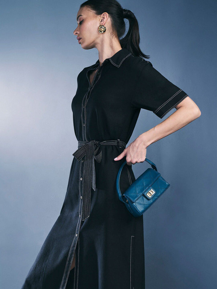 AND Shirt Collar Short Sleeves Shirt Dress