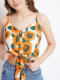Berrylush Women Yellow Printed Crop Top