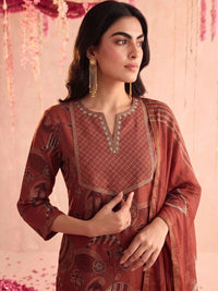 Motif Etnik Wanita Mamicha Bercetak Benang Biasa Kurta Kerja dengan Seluar & Dengan Dupatta