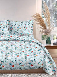 Cortina Glazed Cotton Blue Floral 140 TC King Bedsheet with 2 Pillow Covers