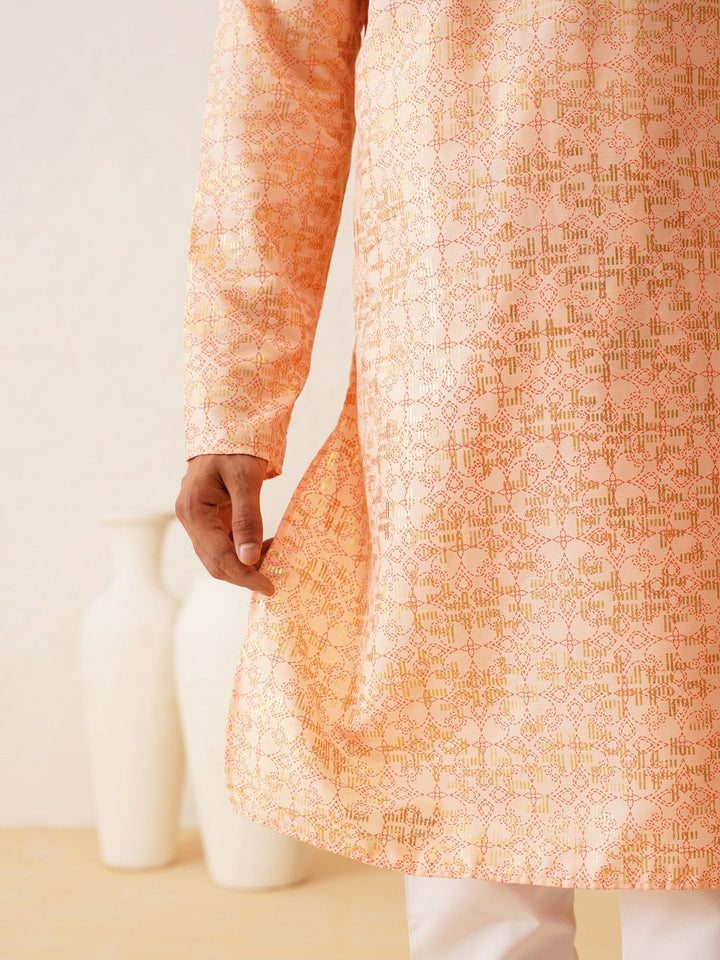 SOJANYA Ethnic Motifs Printed Mandarin Collar Long Sleeves Pure Cotton Straight Kurta