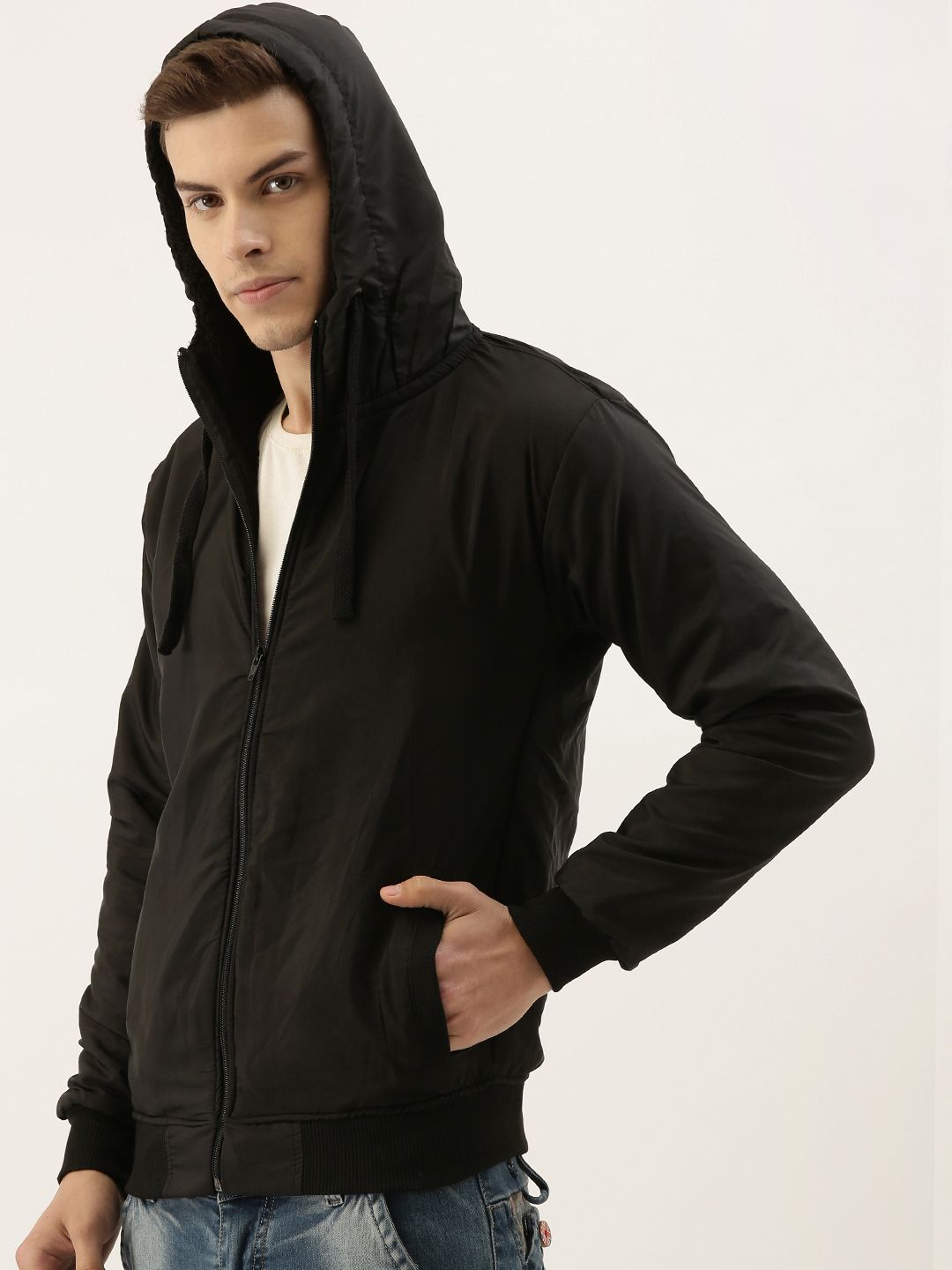 Campus Sutra Men Black Solid Windcheater