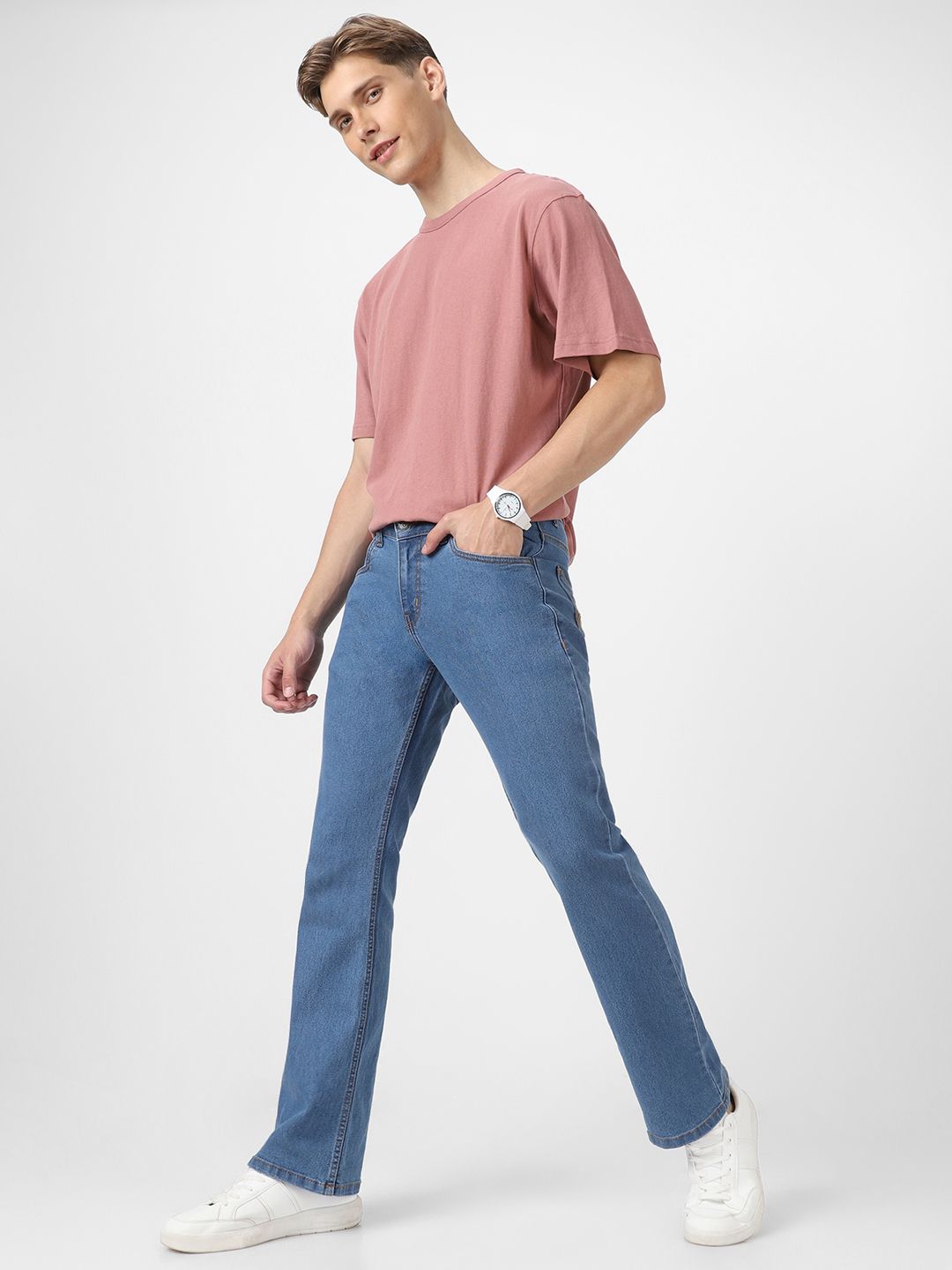 Urbano Fashion Men Mid Rise Light Fade Stretchable Bootcut Jeans