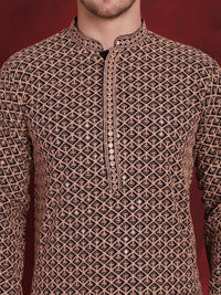 Jompers Geometric Self Design Thread Work Pure Cotton Kurta With Pyjamas
