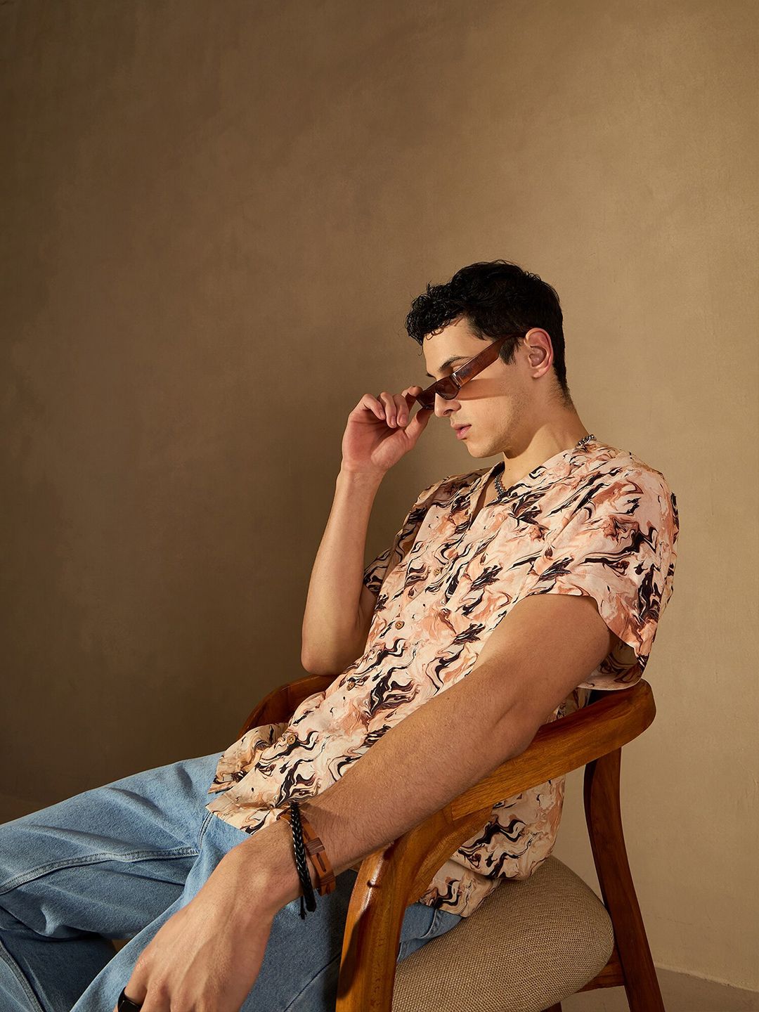 DENNISON Abstract Printed Cuban Collar Smart Oversized Casual Shirt