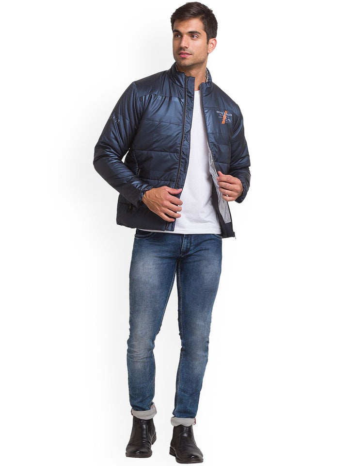 Being Human Men Navy Blue Solid Padded Jacket