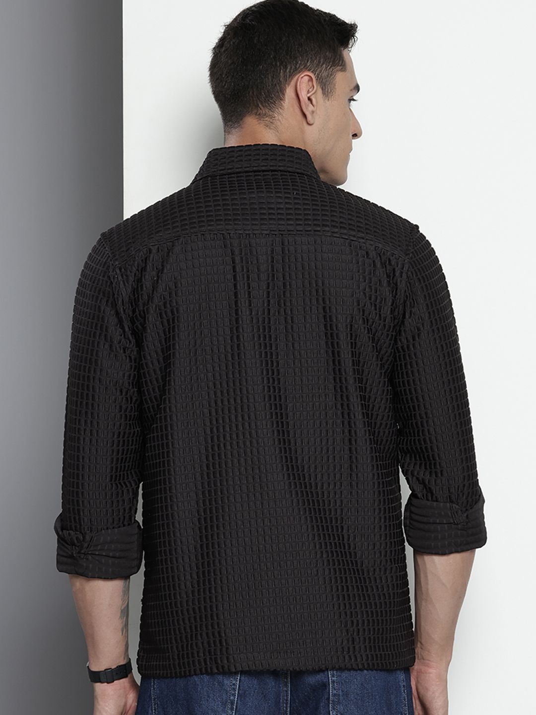 The Indian Garage Co Self Design Textured Casual Shirt