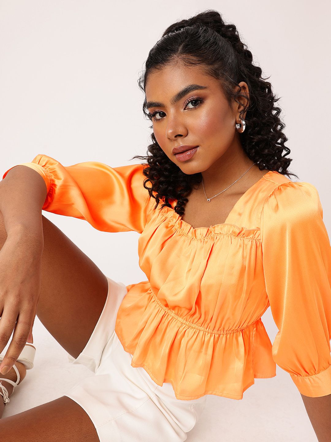 DressBerry Feels Like Satin Ruffle Dazzle Cinched Waist Top