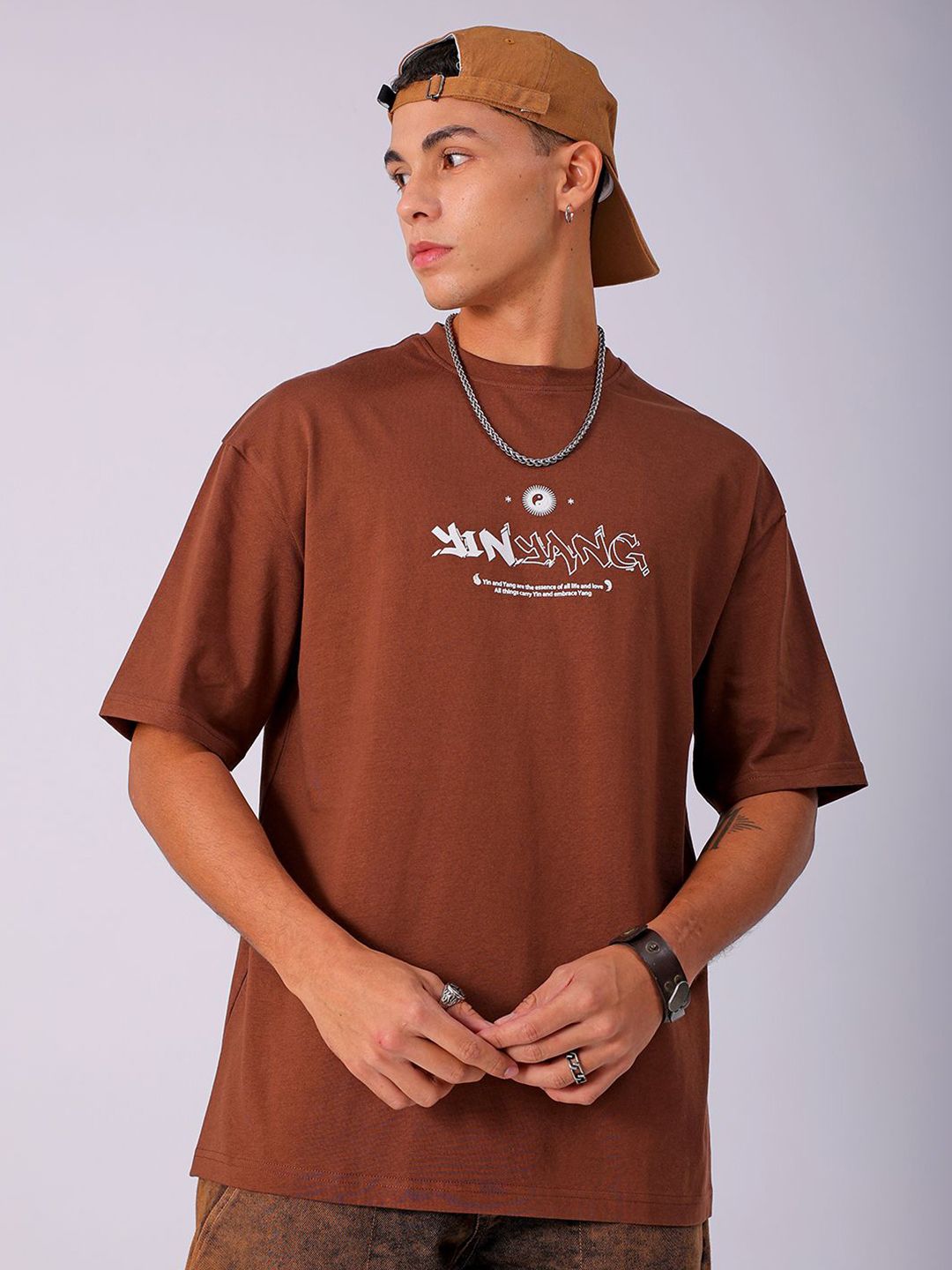The Indian Garage Co Men Back Printed Boxy Oversized Round Neck T-shirt