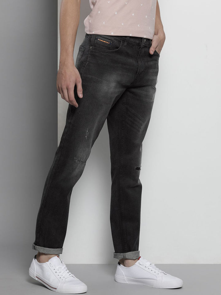 The Indian Garage Co Men Black Slim Fit Low Distress Light Fade Stretchable Jeans