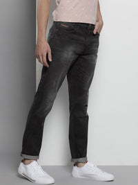 The Indian Garage Co Men Black Slim Fit Low Distress Light Fade Stretchable Jeans