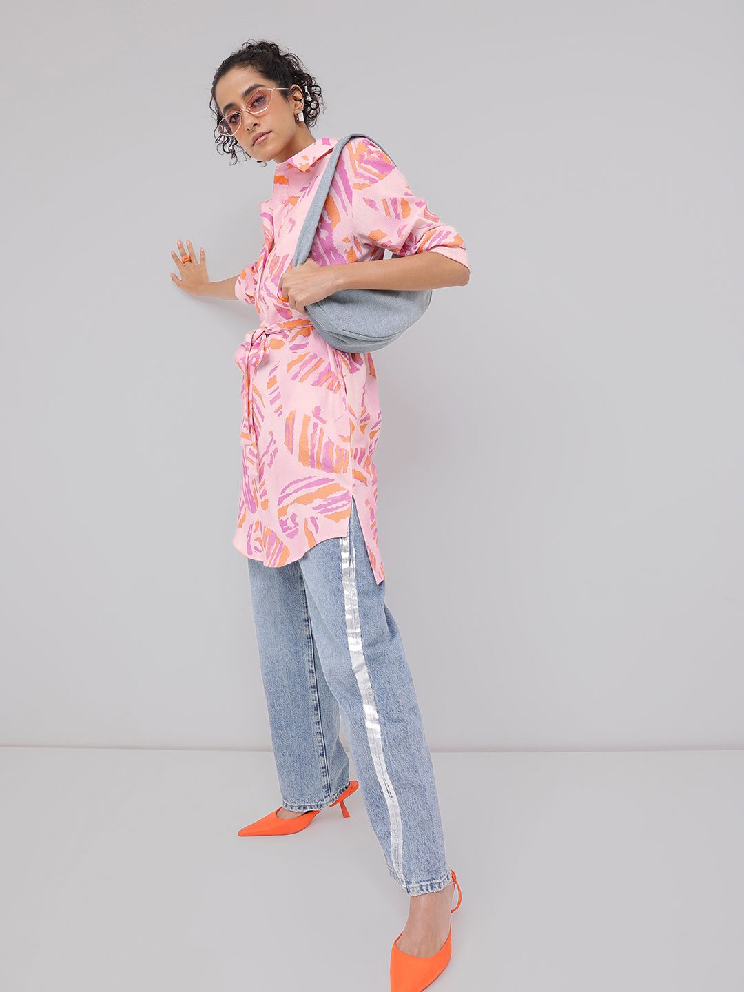 DressBerry Heritage-Inspired Printed Waist Tie-Up Shirt Style Longline Top