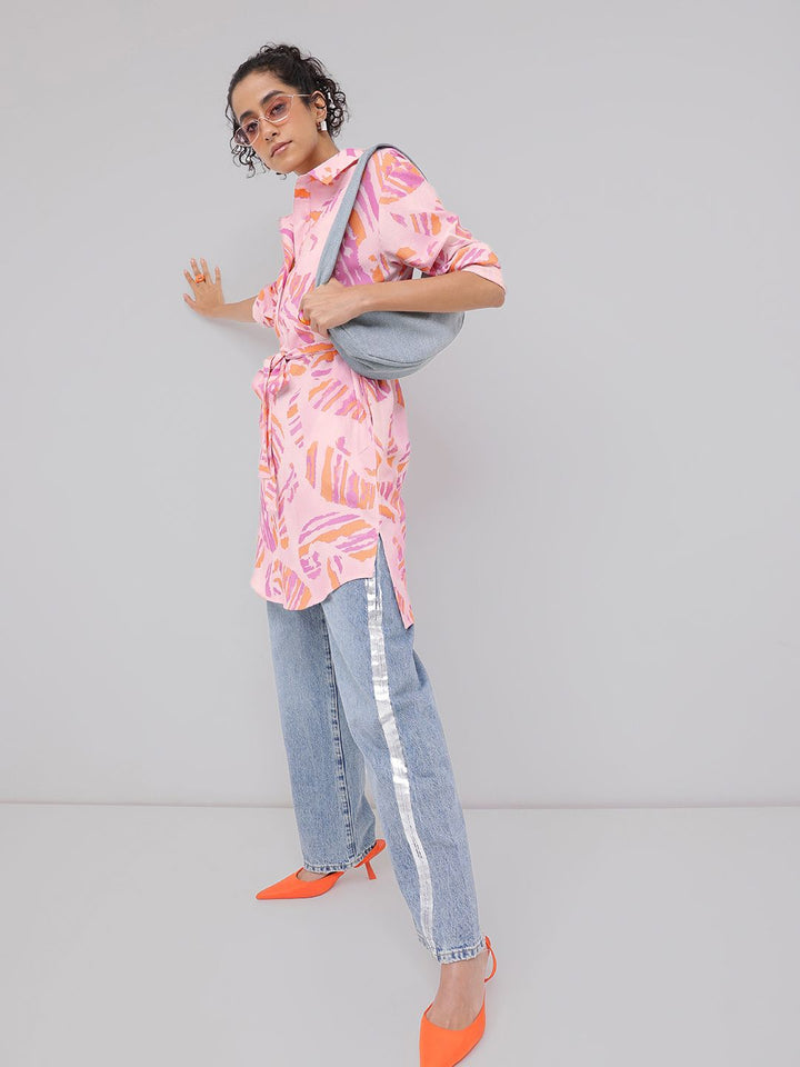 DressBerry Heritage-Inspired Printed Waist Tie-Up Shirt Style Longline Top