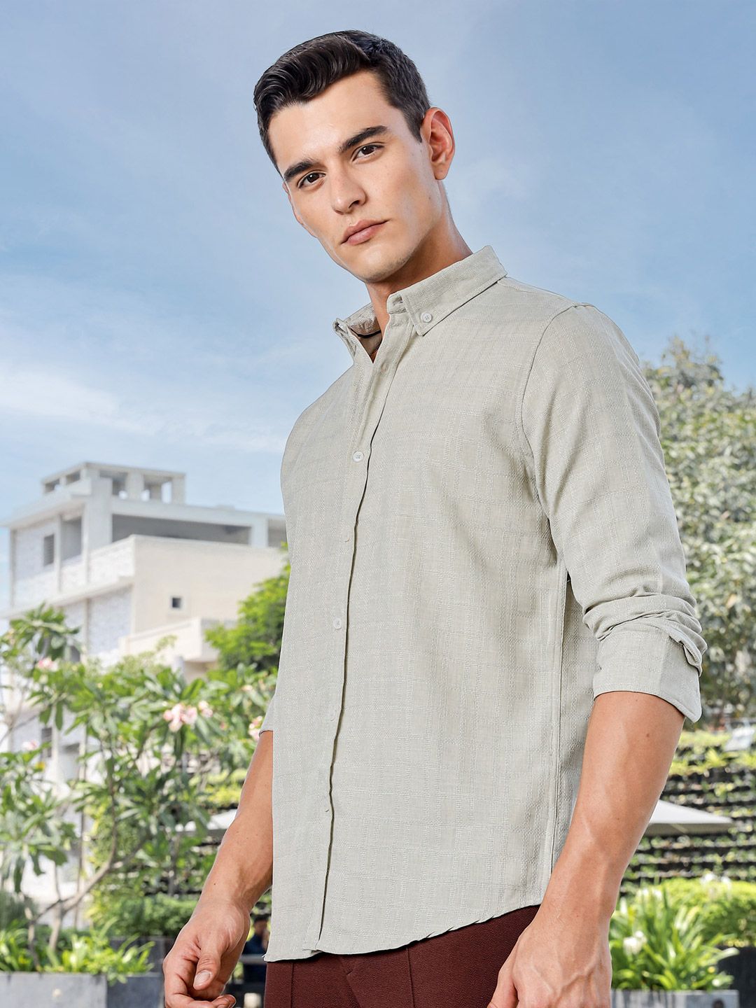 Thomas Scott Men Premium Fit Button-Down Collar Textured Casual Shirt