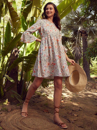 STREET 9 Floral Printed Pure Linen Fit & Flare Dress