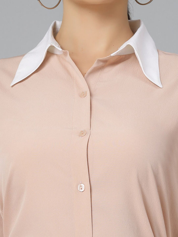 Style Quotient Nude-Coloured Smart Spread Collar Formal Shirt