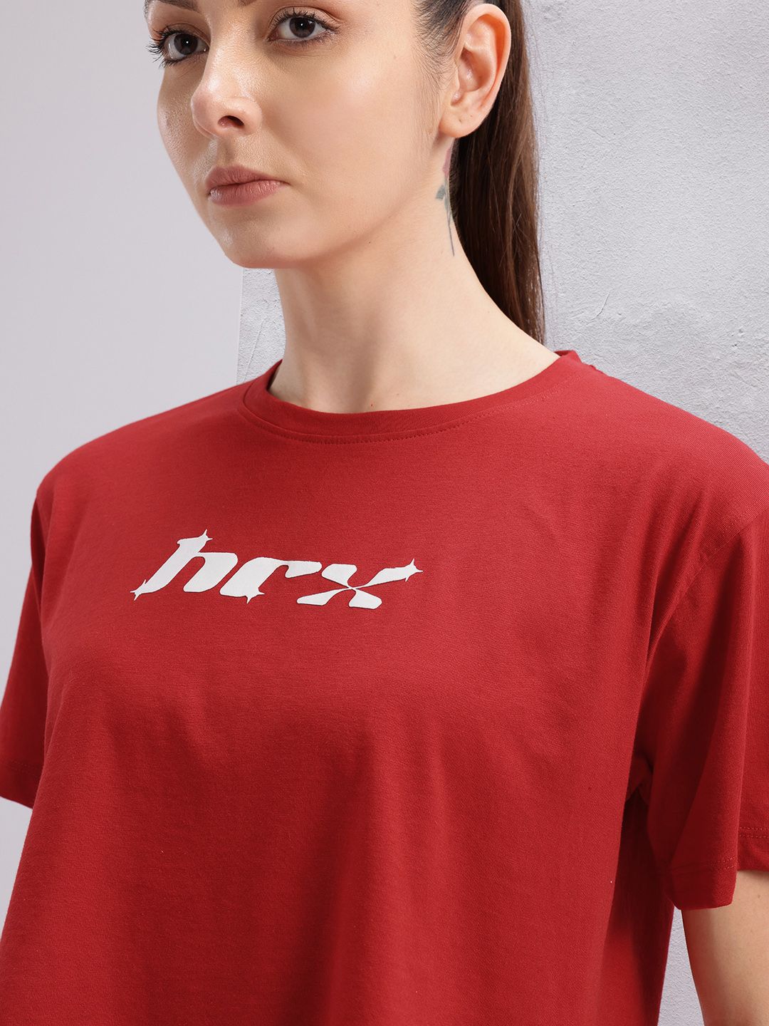 HRX by Hrithik Roshan Lifestyle Brand Logo Printed Crop T-shirt