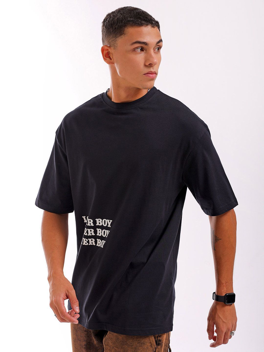 The Indian Garage Co Men Back Printed Round Neck Boxy Pure Cotton Oversized T-shirt