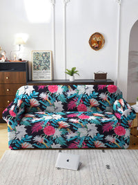 Cortina Teal Blue & Pink Floral Printed 3-Seater Sofa Cover