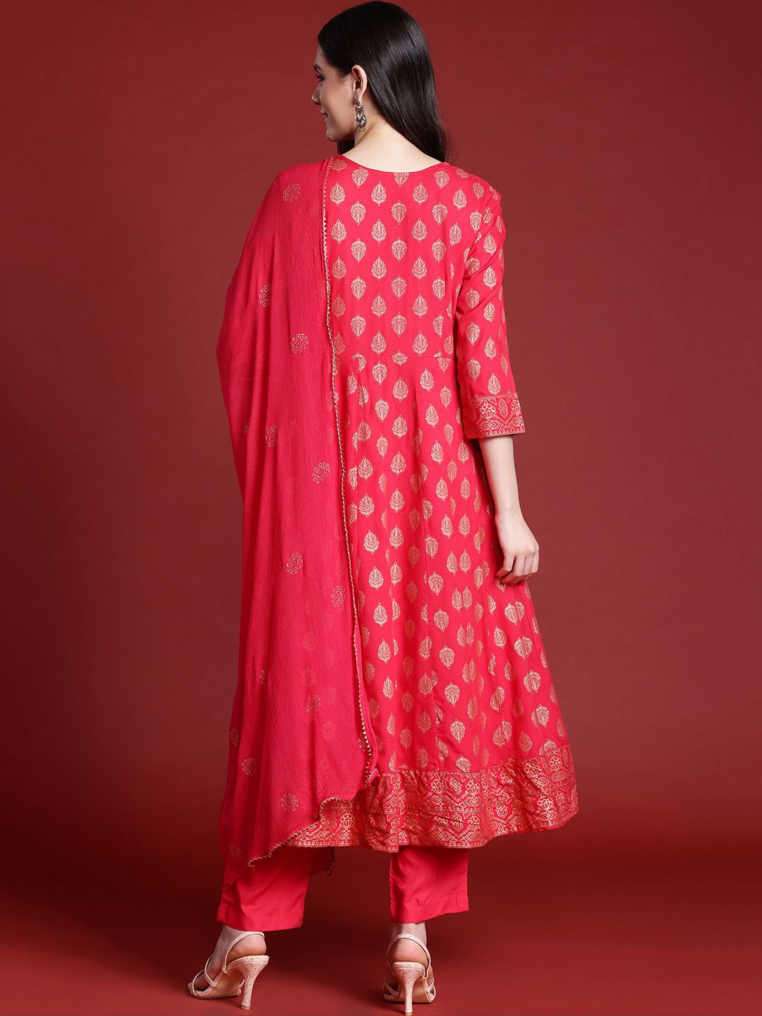 Anouk Ethnic Motifs Print A-Line Kurta with Trousers & Dupatta