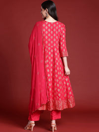Anouk Ethnic Motifs Print A-Line Kurta with Trousers & Dupatta