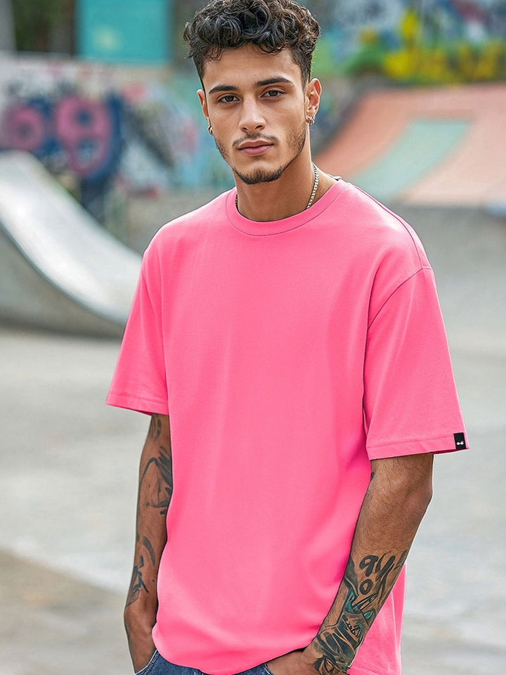 Bewakoof Round Neck Short Drop Shoulder Sleeves Cotton Oversized T-shirt