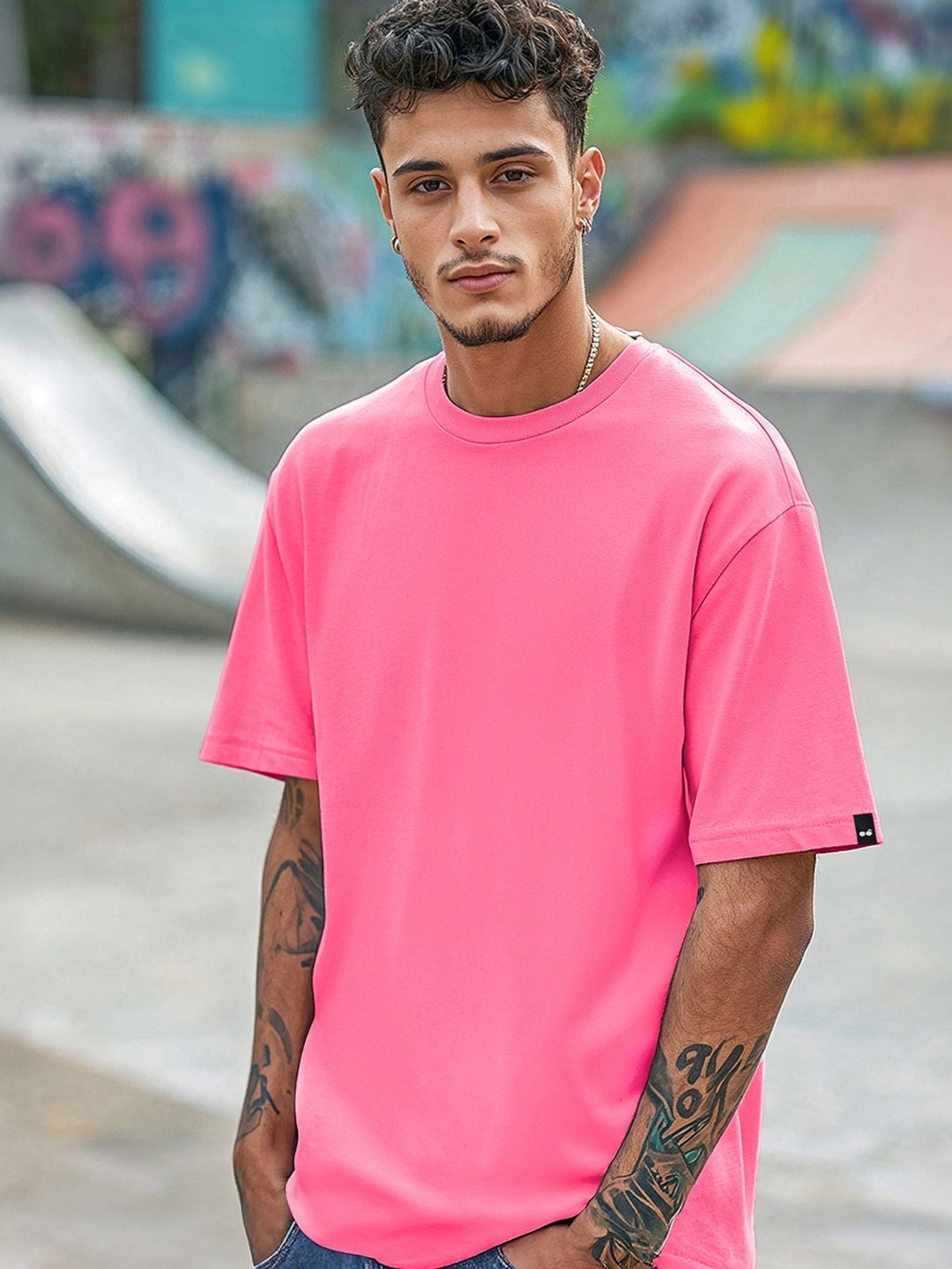 Bewakoof Round Neck Short Drop Shoulder Sleeves Cotton Oversized T-shirt