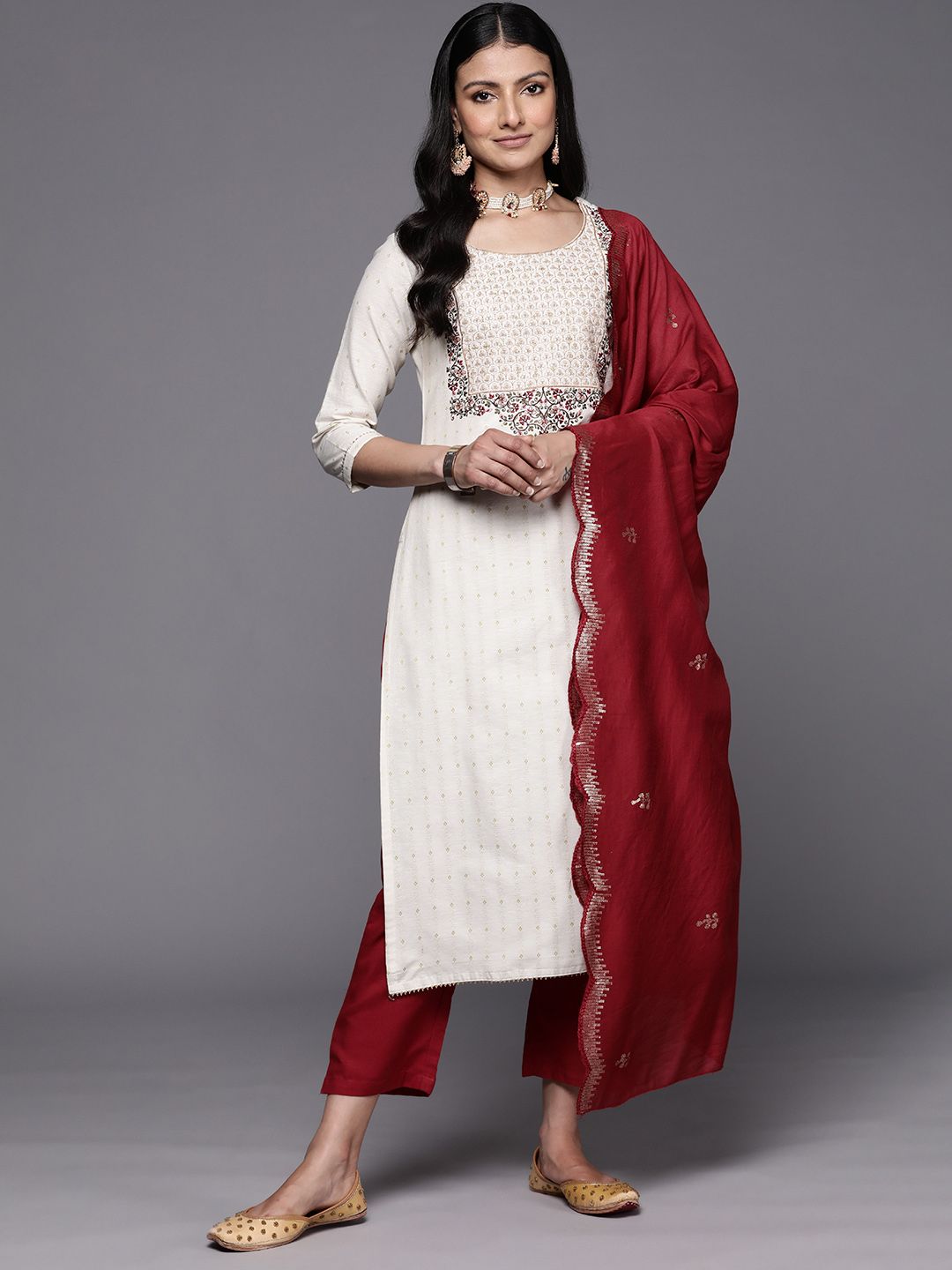Libas Floral Embroidered Kurta with Trousers & With Dupatta
