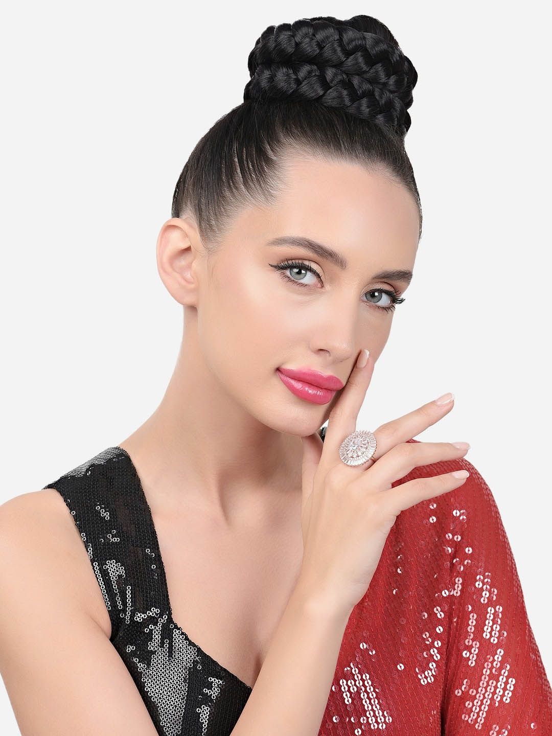 Cincin Jari Boleh Laras Zaveri Pearls Rose Saduran Emas CZ